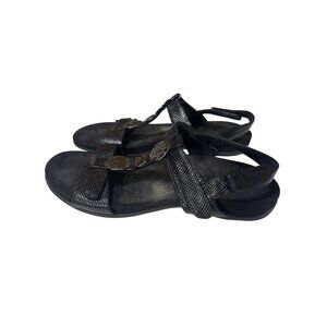Vionic Womens Farra Black Lizard Sandals Size 10 Adjustable Straps Orthotic Supp